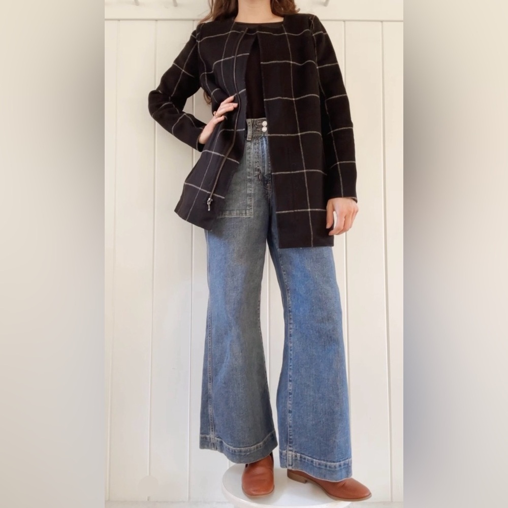 Talbots Window Pane Topper Jacket Wool Black White Business Casual Women XS